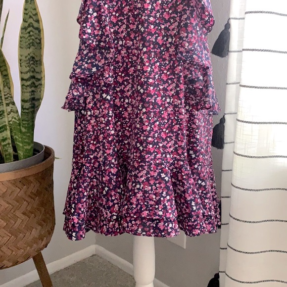 Michael Michael Kors Flirty Ruffle Midi Dress | Medium | Purple & Navy EUC - Picture 2 of 8